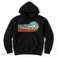 Easily Distracted By Airplanes Funny Pilot Aviation Hoodie thumb 0