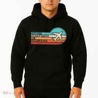 Easily Distracted By Airplanes Funny Pilot Aviation Hoodie thumb 2