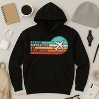 Easily Distracted By Airplanes Funny Pilot Aviation Hoodie thumb 3