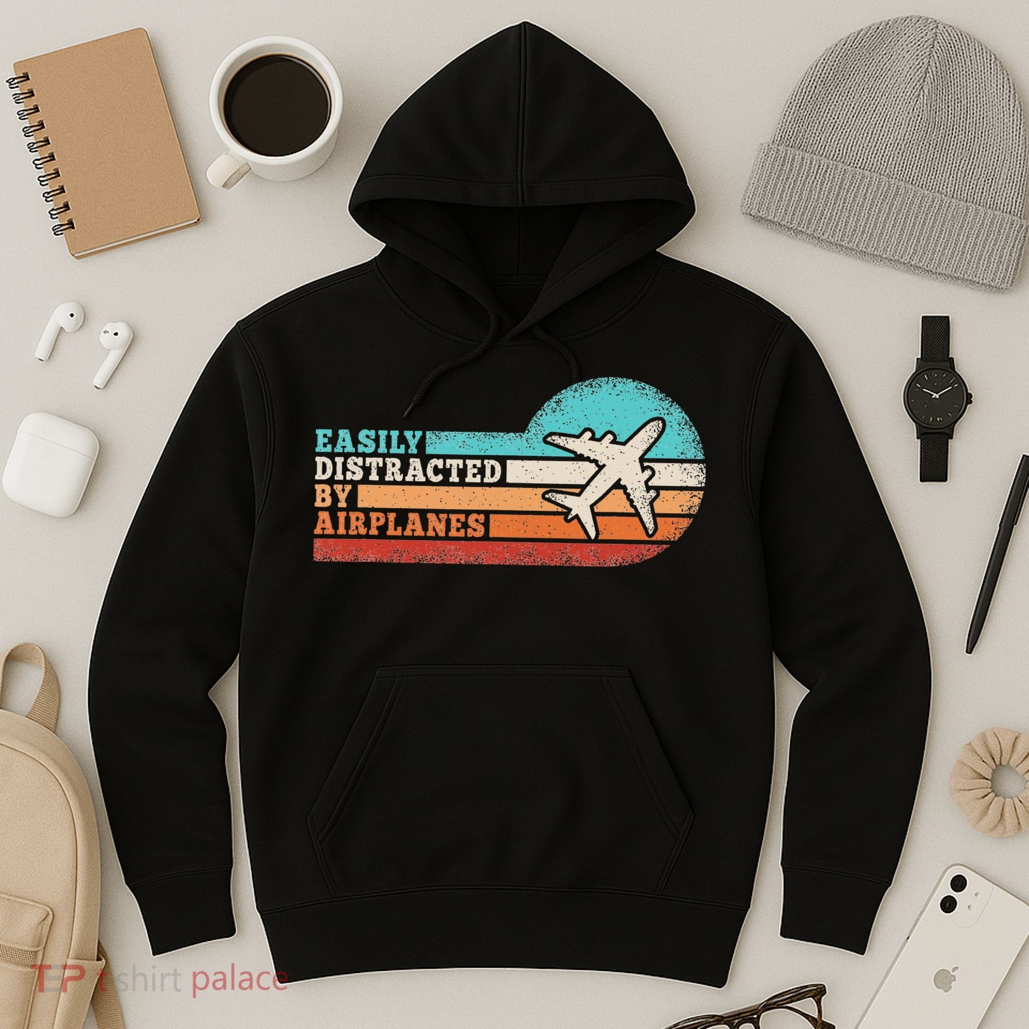 Easily Distracted By Airplanes Funny Pilot Aviation Hoodie