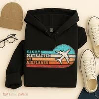 Easily Distracted By Airplanes Funny Pilot Aviation Hoodie thumb 4