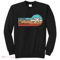 Easily Distracted By Airplanes Funny Pilot Aviation Sweatshirt thumb 0