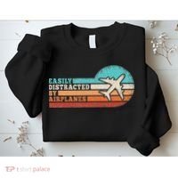 Easily Distracted By Airplanes Funny Pilot Aviation Sweatshirt thumb 2