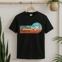Easily Distracted By Airplanes Funny Pilot Aviation T-Shirt thumb 2