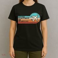 Easily Distracted By Airplanes Funny Pilot Aviation T-Shirt thumb 4