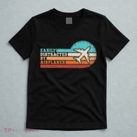 Easily Distracted By Airplanes Funny Pilot Aviation T-Shirt thumb 5