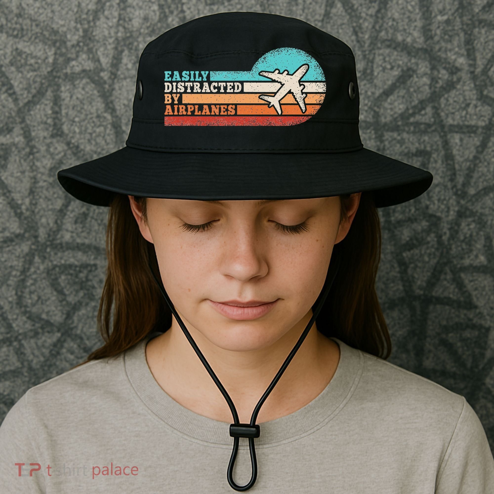 Easily Distracted By Airplanes Funny Pilot Aviation Bucket Hat