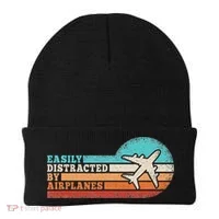 Easily Distracted By Airplanes Funny Pilot Aviation Beanie thumb 0