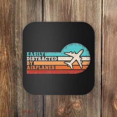Easily Distracted By Airplanes Funny Pilot Aviation Coaster