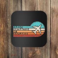 Easily Distracted By Airplanes Funny Pilot Aviation Coaster thumb 0