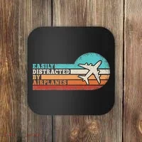 Easily Distracted By Airplanes Funny Pilot Aviation Coaster thumb 0