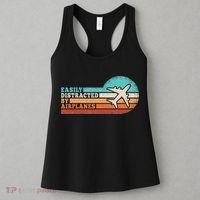Easily Distracted By Airplanes Funny Pilot Aviation Women's Tank Top thumb 3
