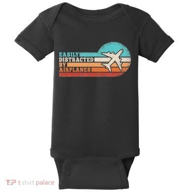 Easily Distracted By Airplanes Funny Pilot Aviation Baby Bodysuit