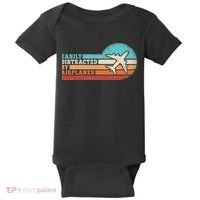 Easily Distracted By Airplanes Funny Pilot Aviation Baby Bodysuit thumb 0