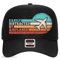 Easily Distracted By Airplanes Funny Pilot Aviation Hat thumb 0