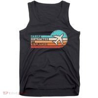 Easily Distracted By Airplanes Funny Pilot Aviation Tank Top thumb 0