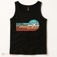 Easily Distracted By Airplanes Funny Pilot Aviation Tank Top thumb 2