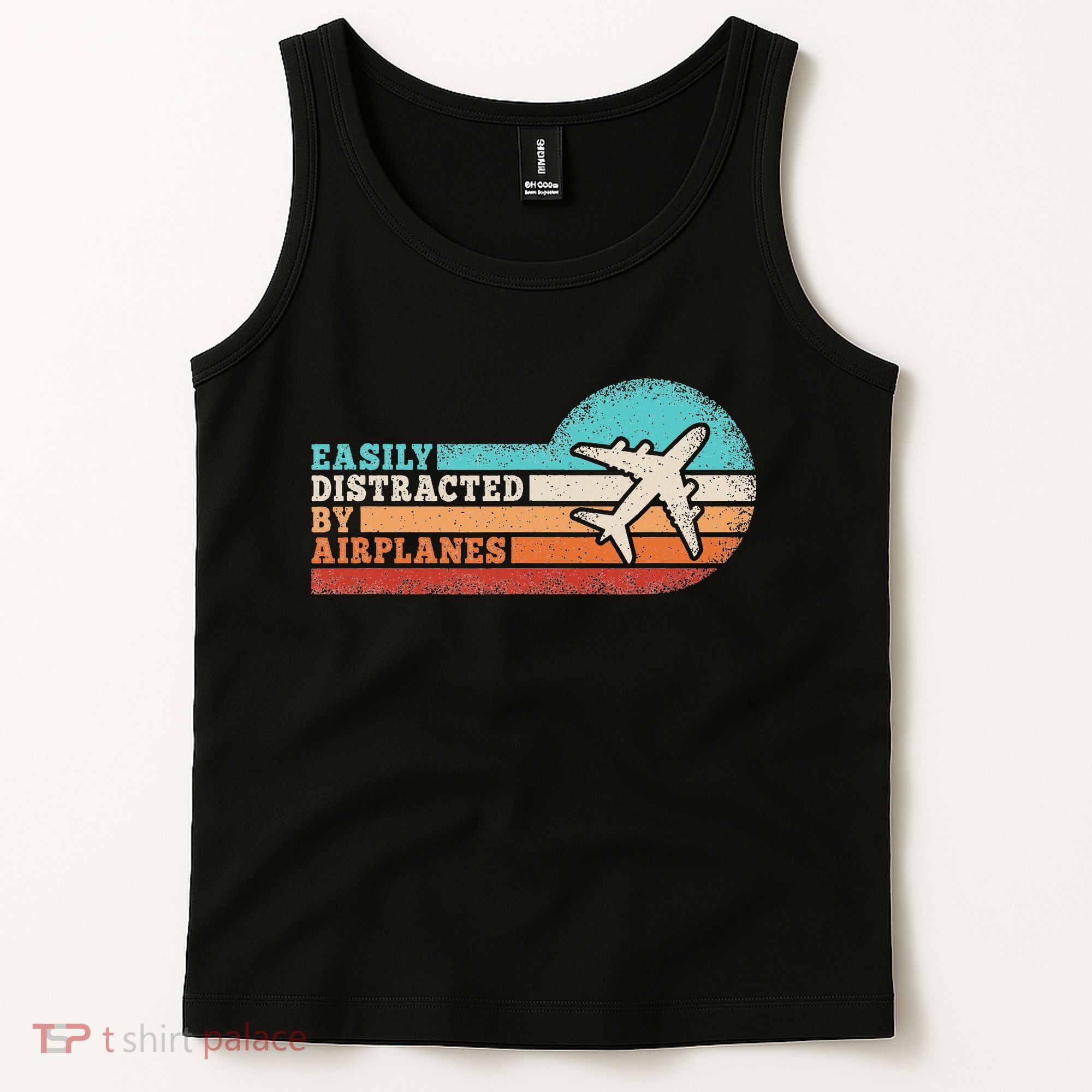 Easily Distracted By Airplanes Funny Pilot Aviation Tank Top