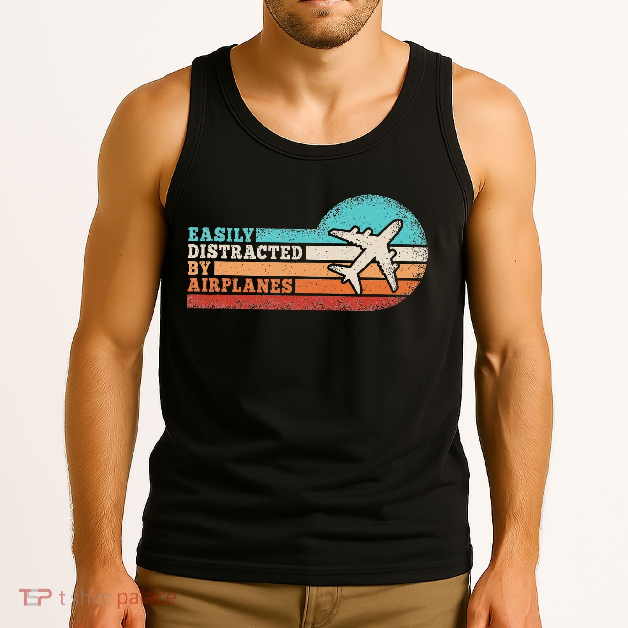 Easily Distracted By Airplanes Funny Pilot Aviation Tank Top