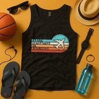 Easily Distracted By Airplanes Funny Pilot Aviation Tank Top thumb 4