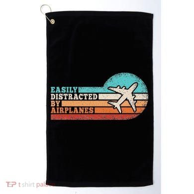Easily Distracted By Airplanes Funny Pilot Aviation Golf Towel