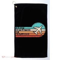 Easily Distracted By Airplanes Funny Pilot Aviation Golf Towel thumb 0