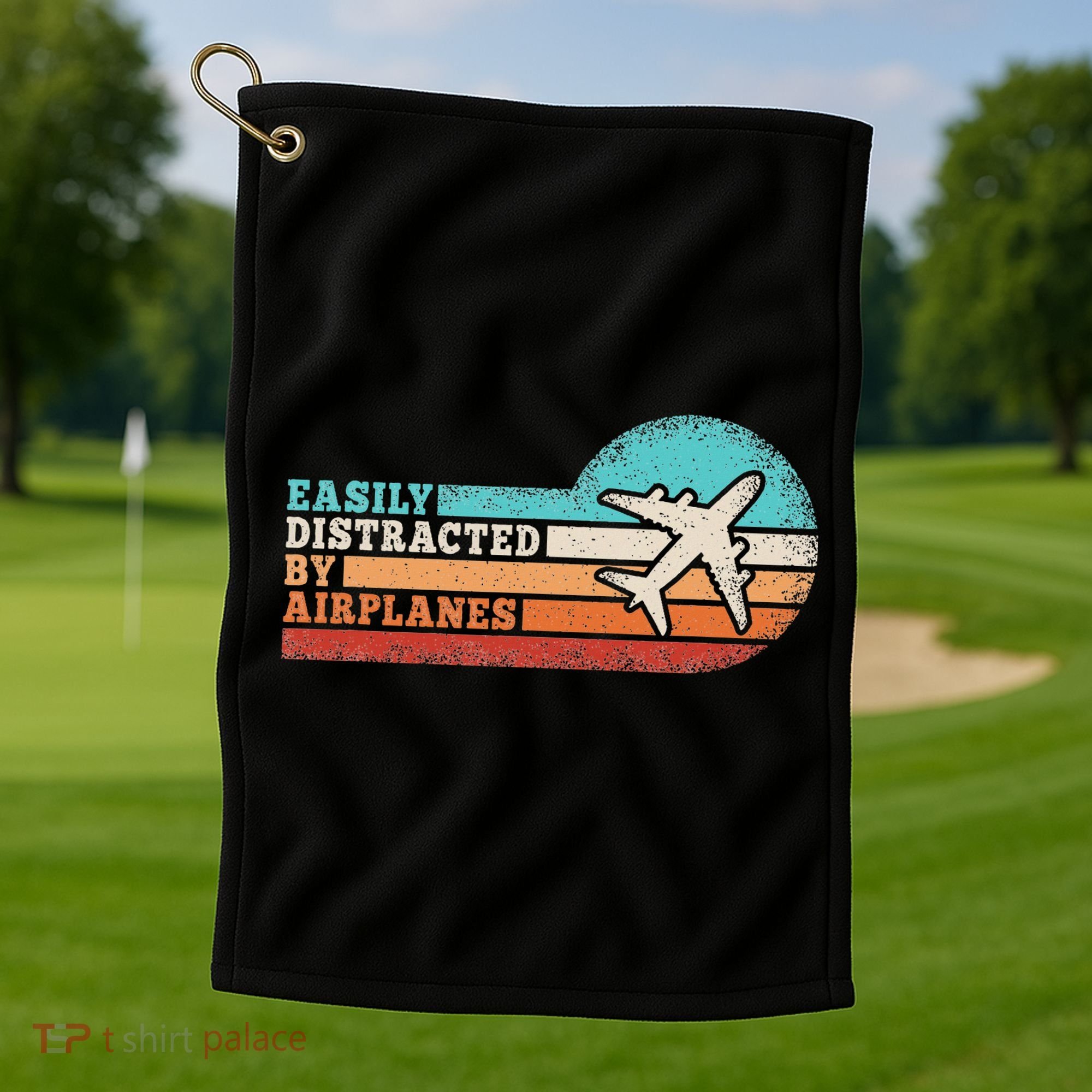Easily Distracted By Airplanes Funny Pilot Aviation Golf Towel