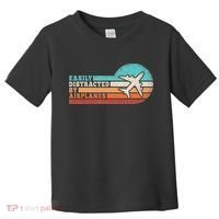 Easily Distracted By Airplanes Funny Pilot Aviation Toddler T-Shirt thumb 0