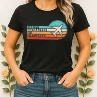 Easily Distracted By Airplanes Funny Pilot Aviation Women's T-Shirt thumb 2