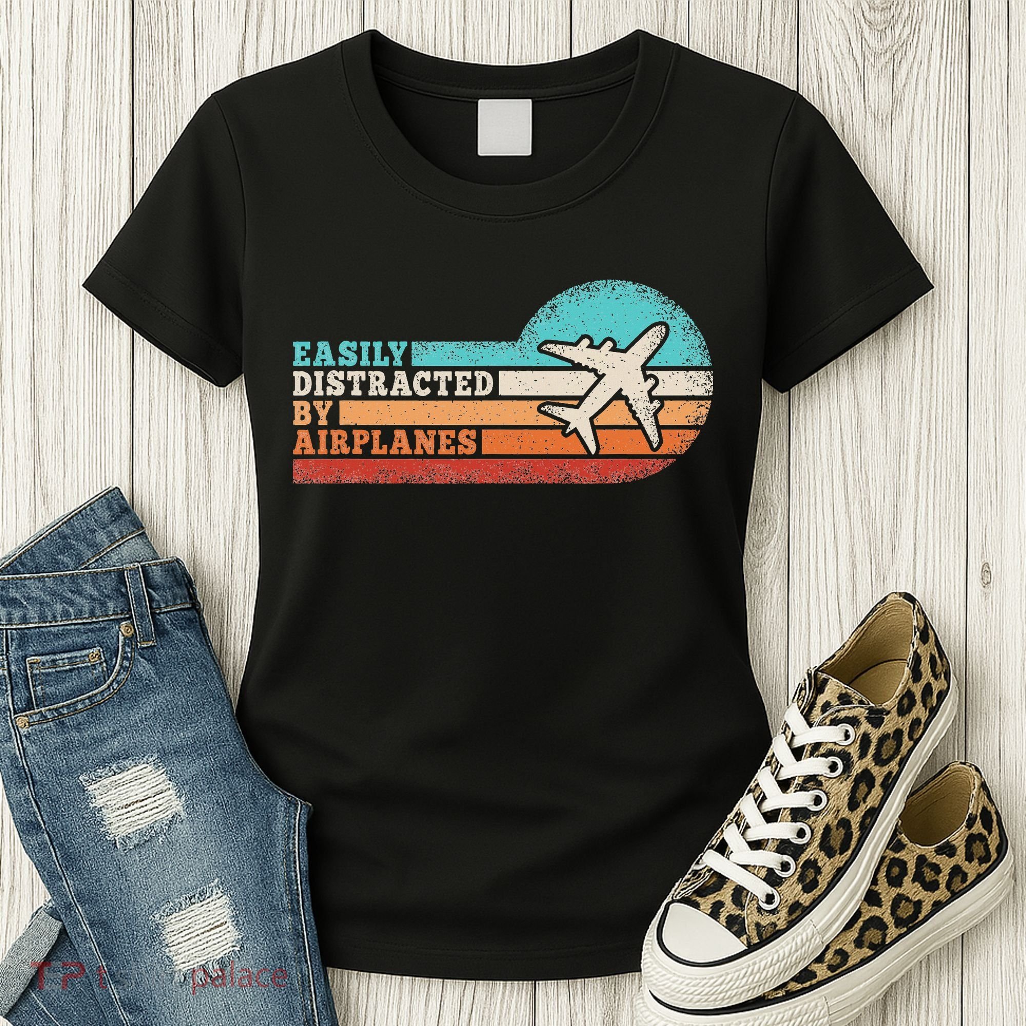 Easily Distracted By Airplanes Funny Pilot Aviation Women's T-Shirt