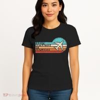 Easily Distracted By Airplanes Funny Pilot Aviation Women's T-Shirt thumb 4