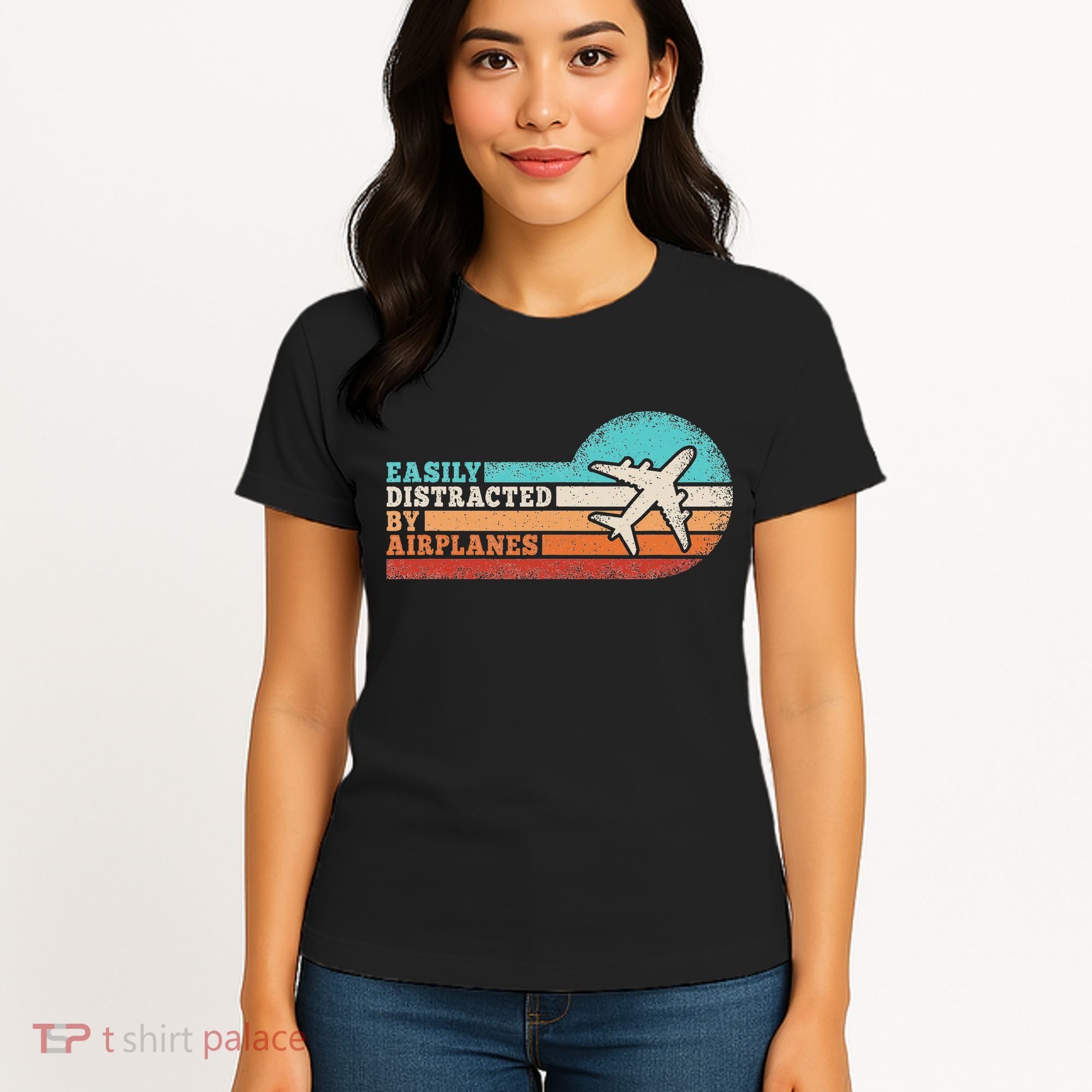 Easily Distracted By Airplanes Funny Pilot Aviation Women's T-Shirt
