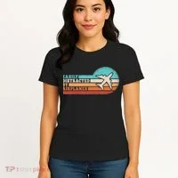 Easily Distracted By Airplanes Funny Pilot Aviation Women's T-Shirt thumb 4