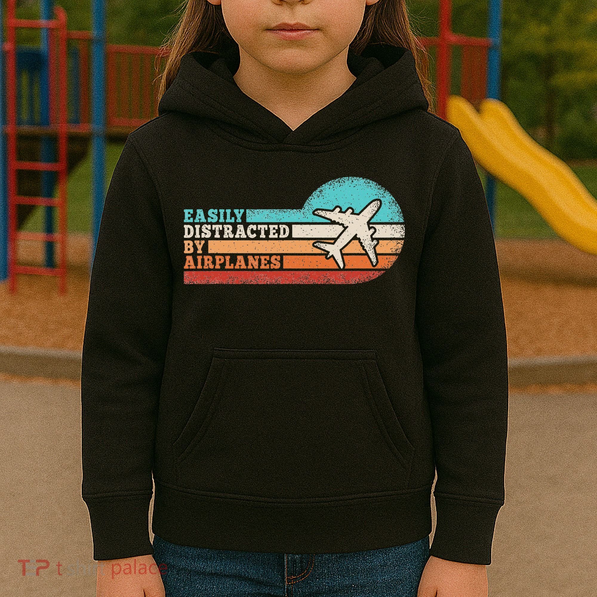 Easily Distracted By Airplanes Funny Pilot Aviation Kids Hoodie