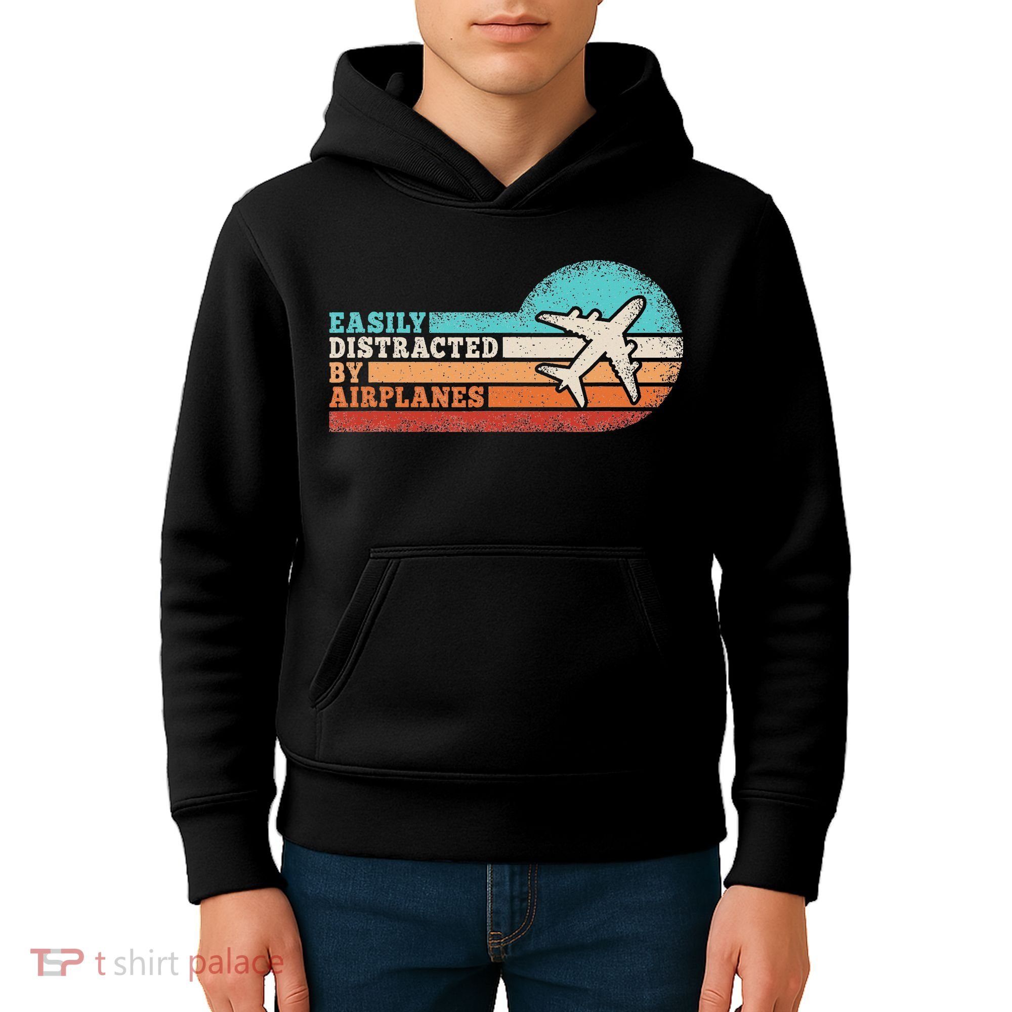 Easily Distracted By Airplanes Funny Pilot Aviation Kids Hoodie