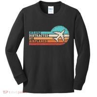 Easily Distracted By Airplanes Funny Pilot Aviation Kids Long Sleeve Shirt thumb 0