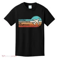 Easily Distracted By Airplanes Funny Pilot Aviation Kids T-Shirt thumb 0