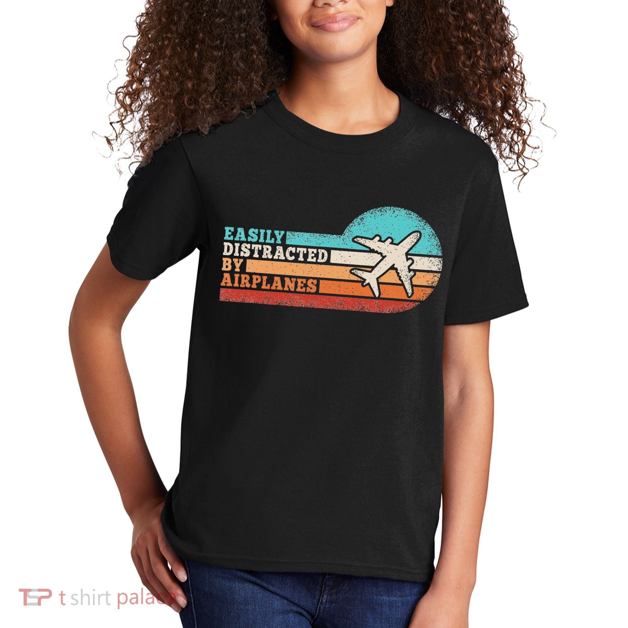 Easily Distracted By Airplanes Funny Pilot Aviation Kids T-Shirt