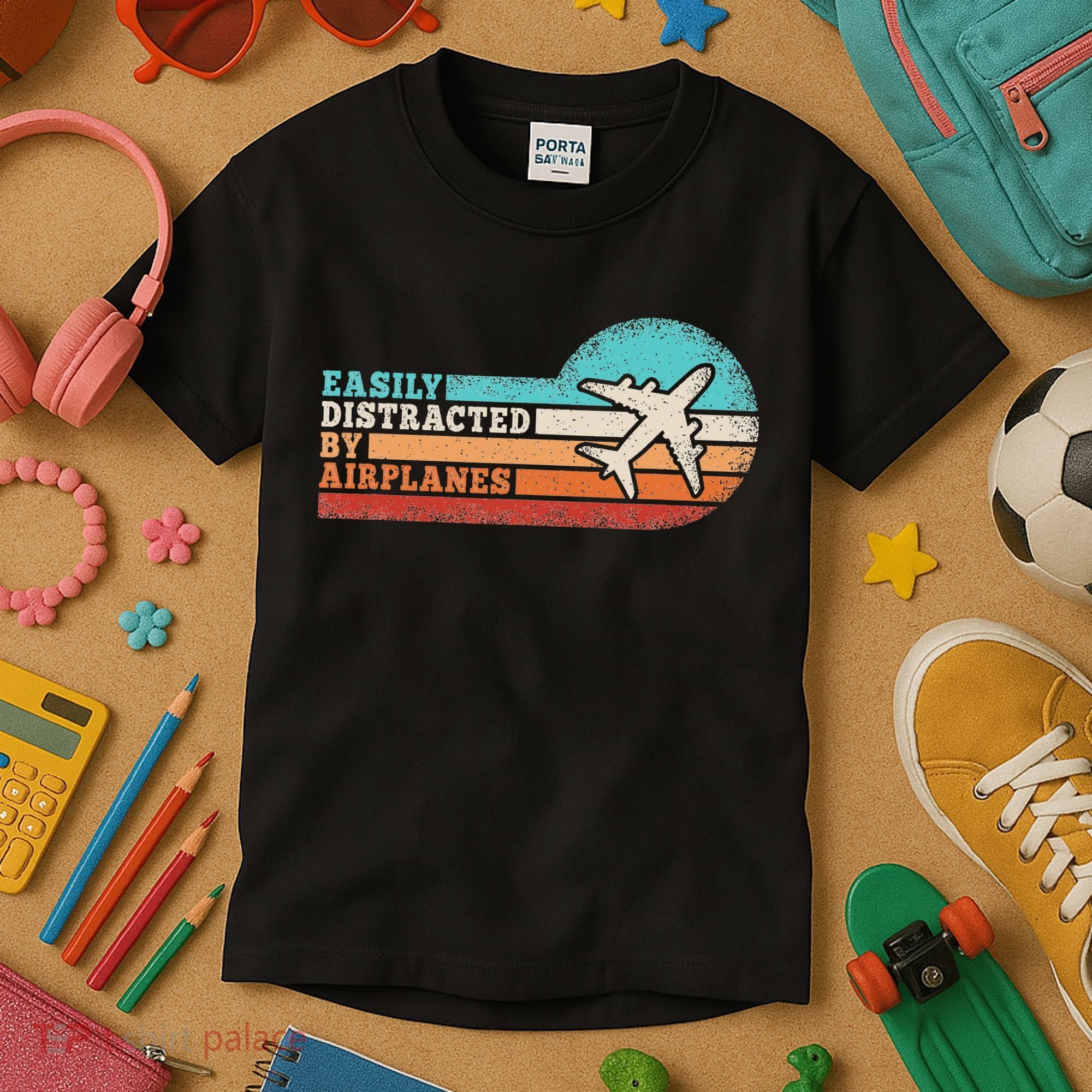 Easily Distracted By Airplanes Funny Pilot Aviation Kids T-Shirt