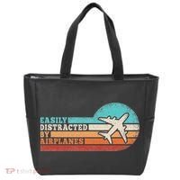 Easily Distracted By Airplanes Funny Pilot Aviation Tote Bag thumb 0