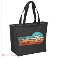 Easily Distracted By Airplanes Funny Pilot Aviation Tote Bag thumb 2