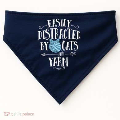 Easily Distracted By Cats And Yarn Knitting Yarn Crochet USA-Made Doggie Bandana