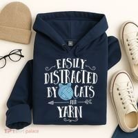 Easily Distracted By Cats And Yarn Knitting Yarn Crochet Hoodie thumb 4