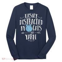 Easily Distracted By Cats And Yarn Knitting Yarn Crochet Long Sleeve Shirt thumb 0