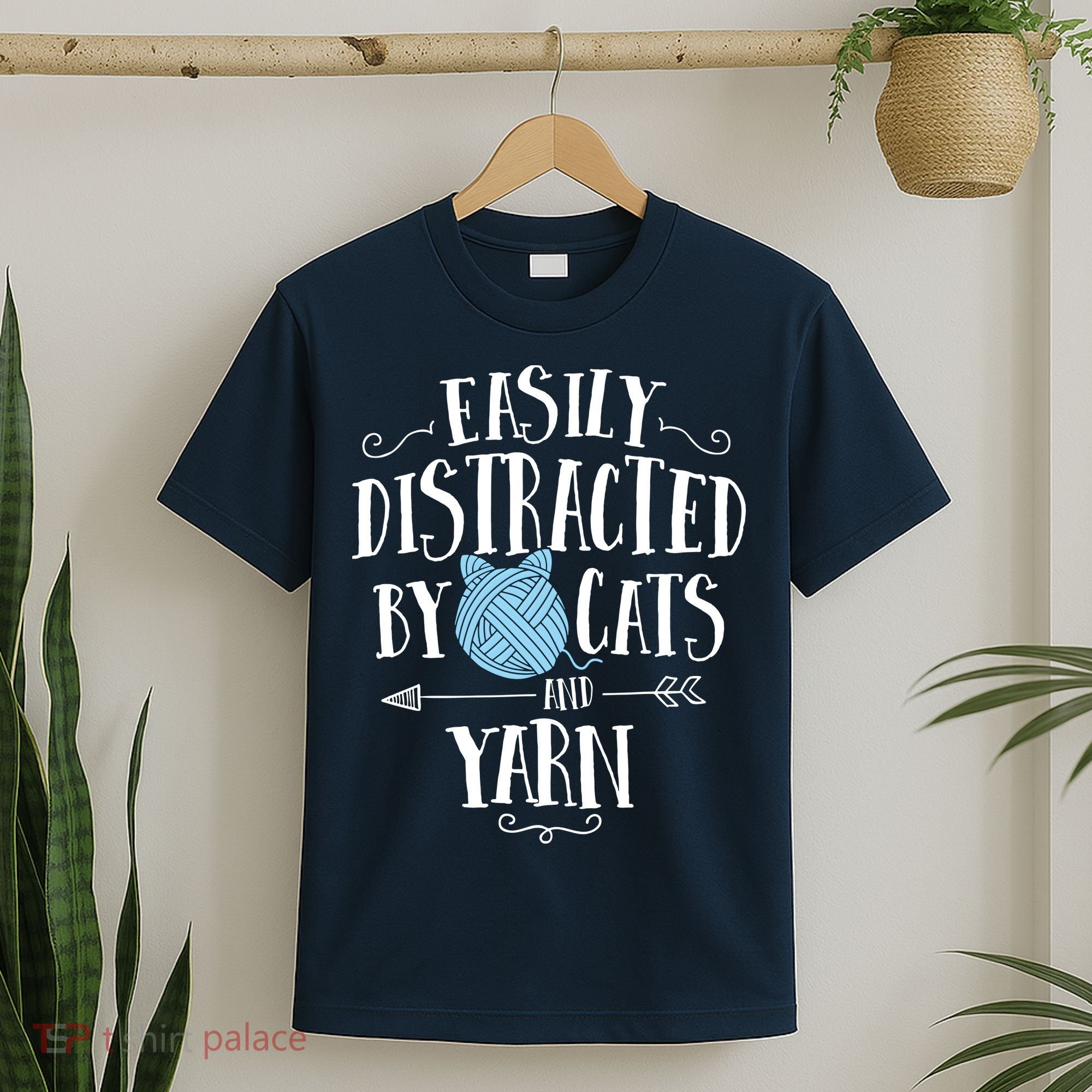 Easily Distracted By Cats And Yarn Knitting Yarn Crochet T-Shirt