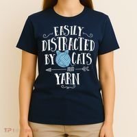 Easily Distracted By Cats And Yarn Knitting Yarn Crochet T-Shirt thumb 4