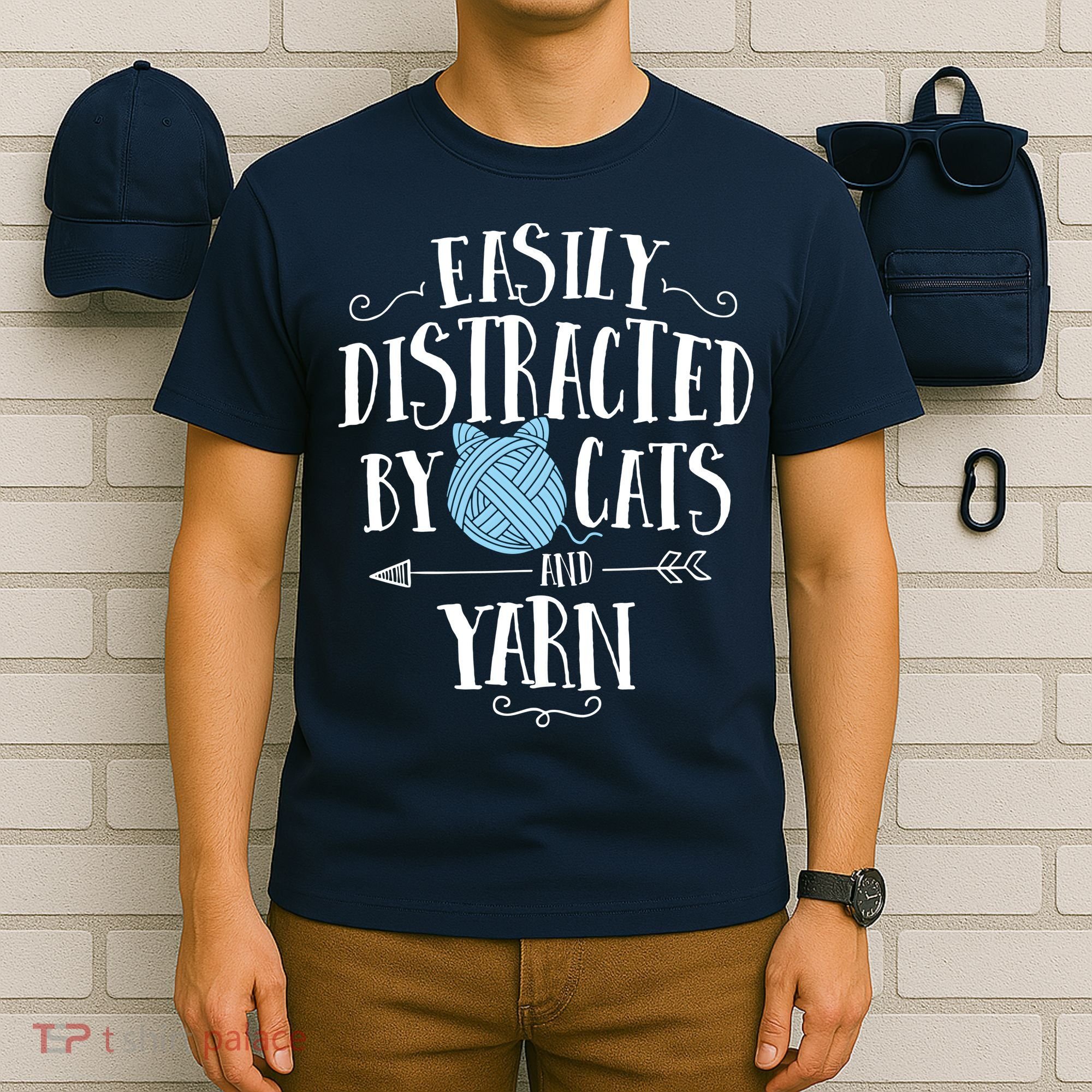 Easily Distracted By Cats And Yarn Knitting Yarn Crochet T-Shirt
