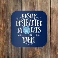 Easily Distracted By Cats And Yarn Knitting Yarn Crochet Coaster thumb 0