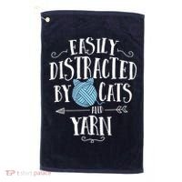 Easily Distracted By Cats And Yarn Knitting Yarn Crochet Golf Towel thumb 0