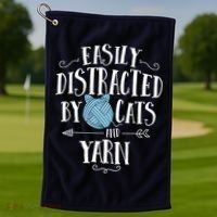 Easily Distracted By Cats And Yarn Knitting Yarn Crochet Golf Towel thumb 1